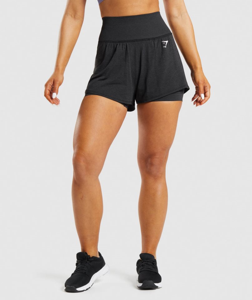 Women\'s Gymshark Vital Seamless 2.0 2-in-1 Shorts Black | NZ 6FYVLW